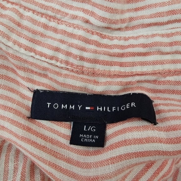 Tommy Hilfiger Linen short sleeve stripped button down large 3/4 sleeve - Picture 9 of 9